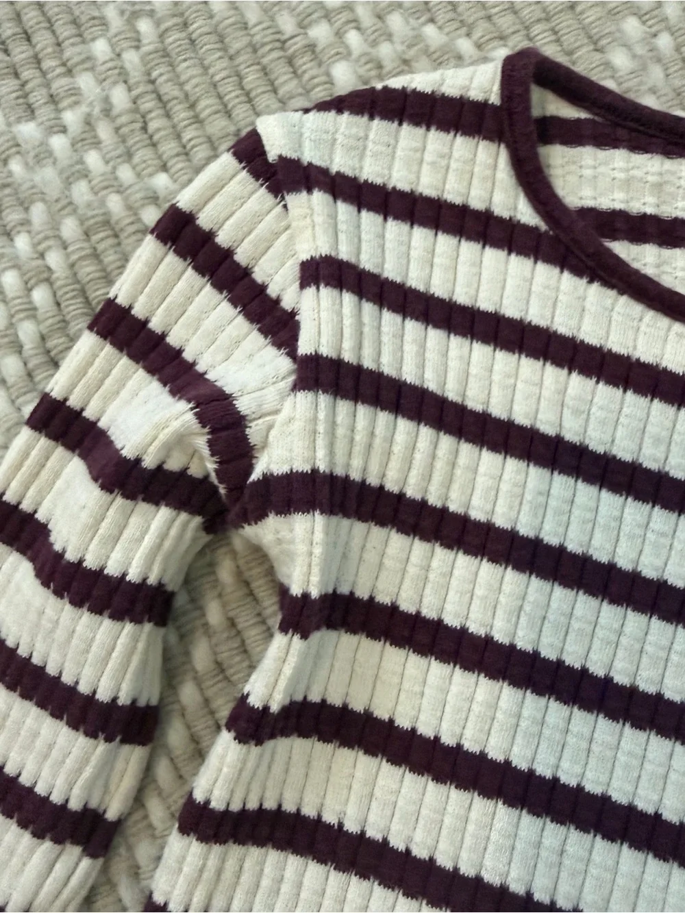 Zara Striped Ribbed Two-Piece Lounge Set - Cream & Dark Burgundy